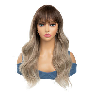 วิกผมยาวลอนคลื่นน้ำสีเข้มสำหรับผู้หญิง ทนความร้อนได้ วิกผมแบบเต็มศีรษะ สไตล์ยุโรปอเมริกัน เส้นใยทนความร้อนสูง 100% - Product Image 2