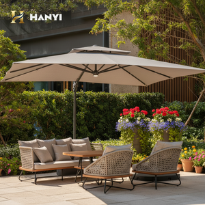 Современный квадратный алюминиевый зонт-шезлонг 9x12 футов со светодиодной подсветкой, водонепроницаемый и с защитой от УФ-излучения, консольный уличный зонт для использования в отелях - Product Image 1