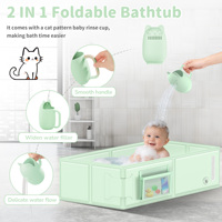 Baignoire pliable pour bébé en PVC sans BPA avec gobelet de douche |   Grande baignoire carrée pour bébé, gain de place |   Logo personnalisé et usine OEM
