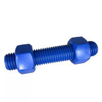 Pipe Flange PTFE Coated Threaded Rod B7 Alloy Steel Sizes M8 to M24 with 2 Hex Nuts Black Zinc Finish