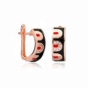 Black Enamel Red <b>Back</b> Clips <b>Earrings</b> Turkish Wholesale White CZ Handmade 925 Sterling Silver Jewelry Trendy Fine Jewellery - Product Image 2