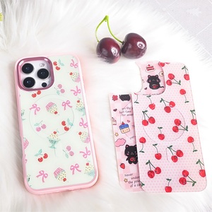 Funda de teléfono con panel trasero de rejilla magnética reemplazable para <span class=keywords><strong>iPhone</strong></span> 17 / 17pro/17promax/17air con la cereza dorada y pastel - Product Image 2
