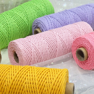 Хлопковый шнур для рукоделия, 3-прядный, крученый, натуральный, 2 мм, 100 м, в рулоне, для макраме, цветной, для упаковки подарков и цветов - Product Image 1