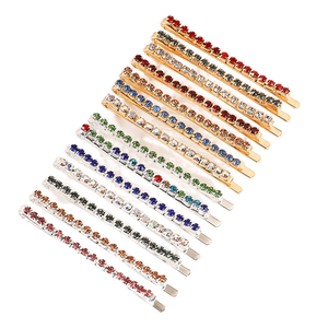 Clear Bling Crystal Rhinestone Bobby Pins Brillante Oro Plata Recto Metal Horquilla Dulce Barrette Fiestas Cartón - Product Image 1