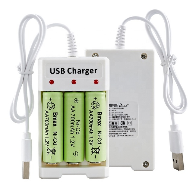 Newhop 1.2V NiCd/NiMH Rechargeable AA/AAA USB Battery Charger 5W Output Power ABS+PC Material Over-Charging Short Circuit