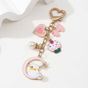 Llavero de Esmalte con Forma de Pastelito de Perla de Dibujos Animados, Lazo Rosa, Corazón, Conejito Encantador, Amuletos <span class=keywords><strong>para</strong></span> Mochila, Anillo <span class=keywords><strong>para</strong></span> Llaves <span class=keywords><strong>para</strong></span> Mujeres y Niñas, Regalo Hecho a Mano - Product Image 6