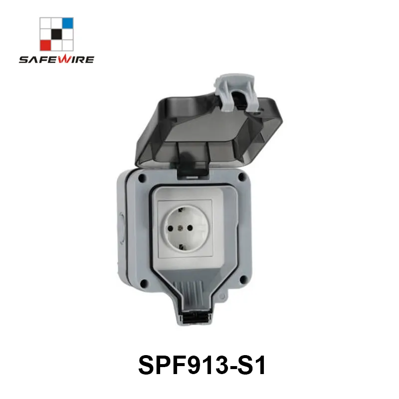 Saberkawat SPF913-S1 IP66 kotak tahan air saklar gang tunggal BS, soket Universal dan Euro ,SAA