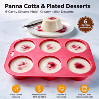 Moule à panna cotta en silicone alimentaire, six cavités rondes, pour desserts présentés, buffets et traiteurs
