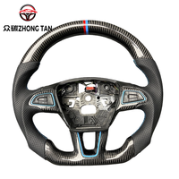 Volant sport de course en fibre de carbone véritable avec LED et poignée en cuir, 4 branches, compatible Ranger, pour Kuga