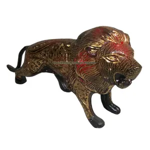 Statua di leone magico e nobile in ottone fatto a mano scultura decorazioni per la casa regalo da tavolo scaldavivande inciso
