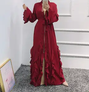 2024 Hot selling High Quality Beautiful Elegant islamic clothing muslim women girl dubai kaftan caftan abaya dress with ruffles