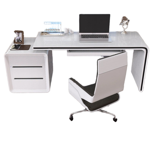 โต๊ะทำงานแล็ปท็อปสีขาวเรียบง่ายทันสมัย โต๊ะทำงานขนาดเล็กสำหรับห้องทำงานที่บ้าน เคลือบเงาเรียบง่าย - Product Image 2