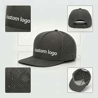Topi 5 Panel Bordir Logo Custom, Laser Perforated, Cepat Kering, Tahan Air, Pinggiran Datar, Unisex, Olahraga Outdoor, Bernapas, Snapback