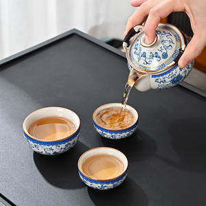 <b>Floral</b> Ceramic <b>Teapot</b> With Three Cups Travel Tea Set Portable Outdoor Use Dehua Origin Luxury Retro Style - Product Image 4