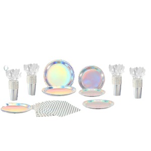 Ensemble de vaisselle jetable pour fête, assiettes, gobelets et serviettes en papier réfléchissant au laser, style moderne, kit de couverts - Product Image 5