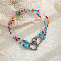 Ensemble de bracelets en verre soufflé coloré avec 3 breloques en forme de cœur entrelacées, finition or/argent/gunmetal, bijoux bohèmes unisexes, cadeau