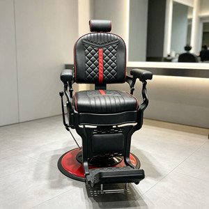 Vintage Black Red Reclining Barber Chair <b>Synthetic</b> <b>Leather</b> Hydraulic Swivel Hair Styling Chair For Men Barbershop - Product Image 1