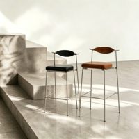 Tabouret de bar haut dossier en fer forgé et acier inoxydable avec repose-pieds, usage commercial pour salons de thé, maison, style moderne, luxe léger, Bauhaus