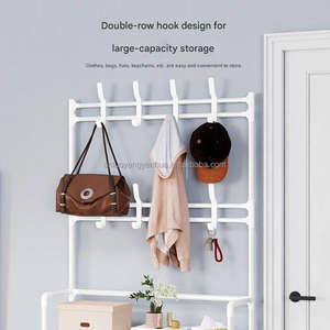 Étagère de <span class=keywords><strong>rangement</strong></span> sur pied <span class=keywords><strong>à</strong></span> 5 niveaux pour entrée, chambre, placard, manteaux, vêtements, sacs, avec porte-chaussures et crochets - Product Image 4