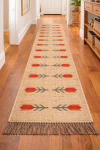 Tapis de couloir en jute floral fait main, style bohème rustique avec franges, pour entrée, salon, chambre, décoration de sol - Product Image 2