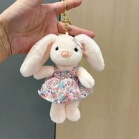 Porte-clés en peluche personnalisé avec logo OEM, lapin en peluche doux avec robe, mini porte-clés en peluche moelleux pour cadeau