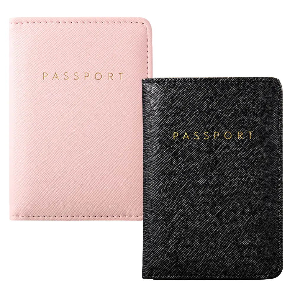 2 חתיכות כלה דרכון עטיפות מחזיק ארנק נסיעות דרכון מקרה ורוד + שחור
