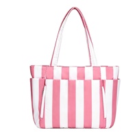 Sac fourre-tout matelassé en nylon rayé pour femme, avec une seule bandoulière, doublure en polyester, fermeture éclair, grande capacité, multi-poches