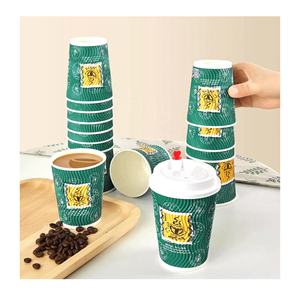 Fournisseur de gobelets en papier pour café, thé, jus, boissons chaudes, à paroi ondulée, 3 couches, PLA, jetables, bon marché, personnalisés pour restaurants, 8 oz, 12 oz, 16 oz - Product Image 1