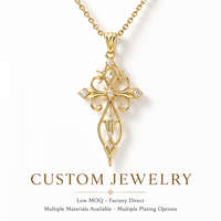 Collier pendentif personnalisé Mosen en acier inoxydable, breloque croix baroque dorée OEM pour robe de soirée.