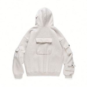 H5545 Fabricant de vêtements en gros, sweats à capuche surdimensionnés personnalisés avec plusieurs poches, sweats à capuche gris vierges à col boutonné - Product Image 3