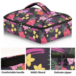Hawaiian New Arrival Custom Tropical Flower Print BBQ Thermal Insulated Portable Lunch Cooler Pizza Carrier Bag for Delivery - Product Image 2