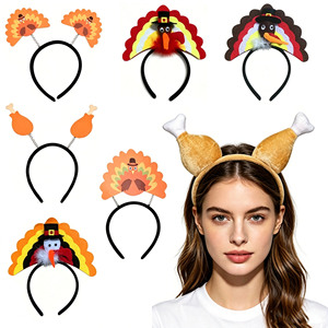 Serre-tête de Thanksgiving avec motif de cuisse de poulet et pince à cheveux tête de dinde, créatif, amusant, pour décoration de fête - Product Image 1