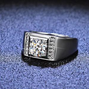 Galvaniseren 925 Sterling Zilver 1 Ct Ronde Solitaire Zirkonia Verlovingsring Halo Belofte Voor Mannen Ring - Product Image 2