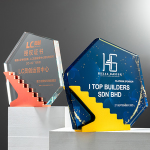 Custom Metal Crystal Trophy <b>Creative</b> Staircase Design Laser Engraved Durable Business <b>Gift</b> for Employee Awards Ceremony - Product Image 2