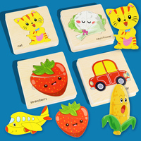 Rompecabezas de Madera 3D con Temática de Animales, Vehículos, Frutas y Verduras, para el Aprendizaje Temprano del Vocabulario, para Niños Pequeños, CE CPC, Venta al por Mayor, OEM, Personalizado