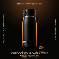 Bouilloire Électrique Portable Noire Mate 16000 mAh, Charge Rapide 36W, Coffret Cadeau, 3 Emplacements Intégrés, Acier 316, Chauffe-Eau en 100 Secondes