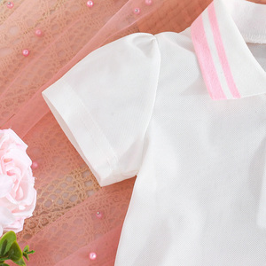 ชุดเซ็ตสองชิ้นน่ารักหรูหราสำหรับเด็กผู้หญิง เสื้อตุ๊กตากระต่ายลายทางปกเสื้อ และกระโปรงสั้นลำลอง เสื้อผ้าเด็ก - Product Image 4