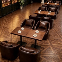 Ensemble table et chaises de style rétro américain pour restaurant et café, avec canapé en bois et cuir durable