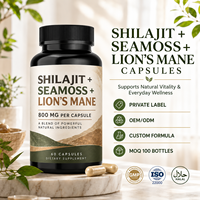 Capsules végétaliennes à base de pectine, de Shilajit, d'algues marines et de crinière de lion pour la concentration cérébrale, le renforcement immunitaire et le bien-être énergétique, 60 unités