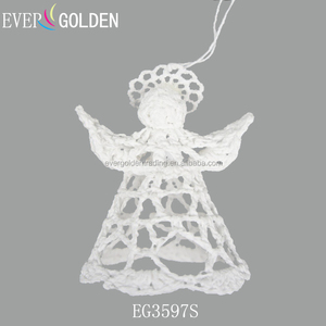 EG3597S Decorazione Natalizia 3D a Forma di Stella e Cuore da Appendere, Ornamento per Finestre, Angelo all'Uncinetto 100% Cotone Fatto a Mano - Product Image 2