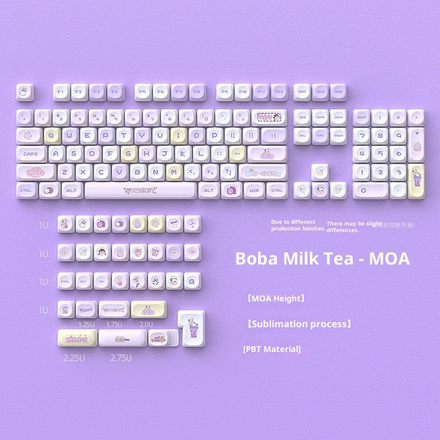 HJSDZHI  MX MOA Keycaps PBT Milk Tea Key Cap MOA Height PBT Material DIY Small Full Set 135 Key