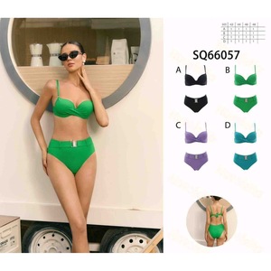 Costume da bagno intero HDJ Plus Size verde con scollo incrociato, push-up e vita alta, per donna SQ66365 - Product Image 3