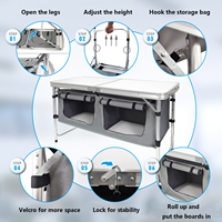 Table pliante d'extérieur en aluminium, hauteur réglable avec organisateur de rangement pour barbecue, camping, légère et portable pour pique-nique sur la terrasse