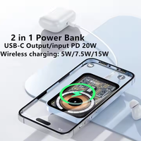 Batterie externe magnétique transparente 10000 mAh, charge rapide 20W, chargeur portable Li-polymère avec support pliable, entrée Type C