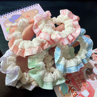 Mini-Scrunchies à Carreaux Frais Printemps-Été, Élastiques à Cheveux Faits Main avec Bouton Plat et Bordure en Dentelle, Accessoires Cheveux Bohème pour Queue de Cheval