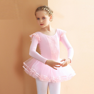 Body da Balletto per Ragazze a Maniche Lunghe, Abito da <span class=keywords><strong>Danza</strong></span> con Gonna, Completo per Bambine/Ragazze Piccole/Grandi, in Pizzo e Spandex - Product Image 2