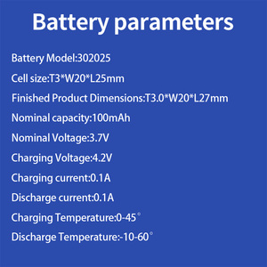 แบตเตอรี่ลิเธียมโพลิเมอร์ขนาดเล็กพิเศษบางเฉียบ 302025 3.7V 100mAh แบบชาร์จได้ มาตรฐาน UL1642 - Product Image 4