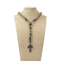 Collier de chapelet catholique en paracorde vert chrétien fait à la main pour hommes avec des perles CCB en bronze antique de 10 mm