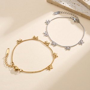 2026 316L Stainless Steel Bow <b>Charm</b> Beaded Chain <b>Bracelet</b> Gold & <b>Silver</b> Plated Adjustable Trendy Jewelry for Daily Wear - Product Image 5