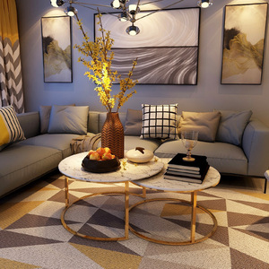 Luxury Coffee <strong>Table</strong> with Marble Top <strong>Round</strong> Surface <strong>Nesting</strong> Stainless Steel Multifunction Furniture Set <strong>of</strong> 2 for Living Room - Product Image 4